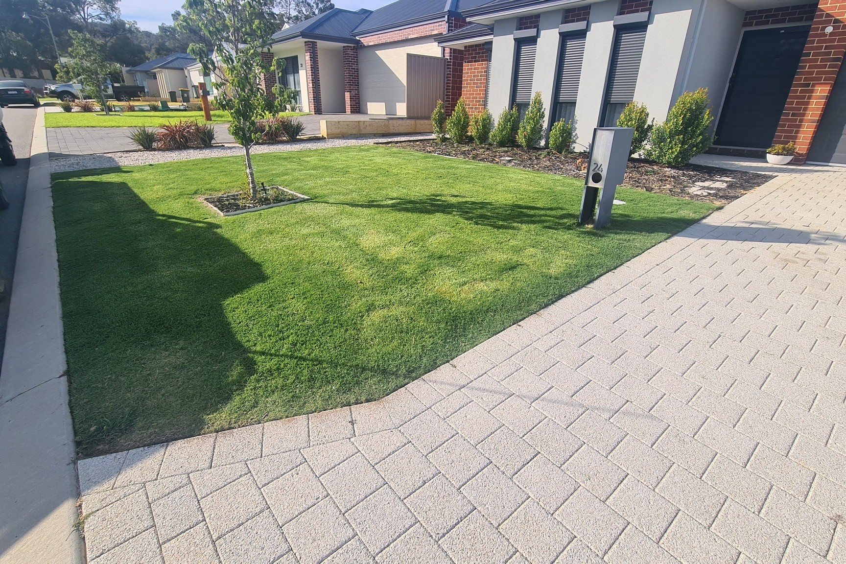 A perfectly manicured lawn in a Byford backyard, showcasing professional lawn care results.